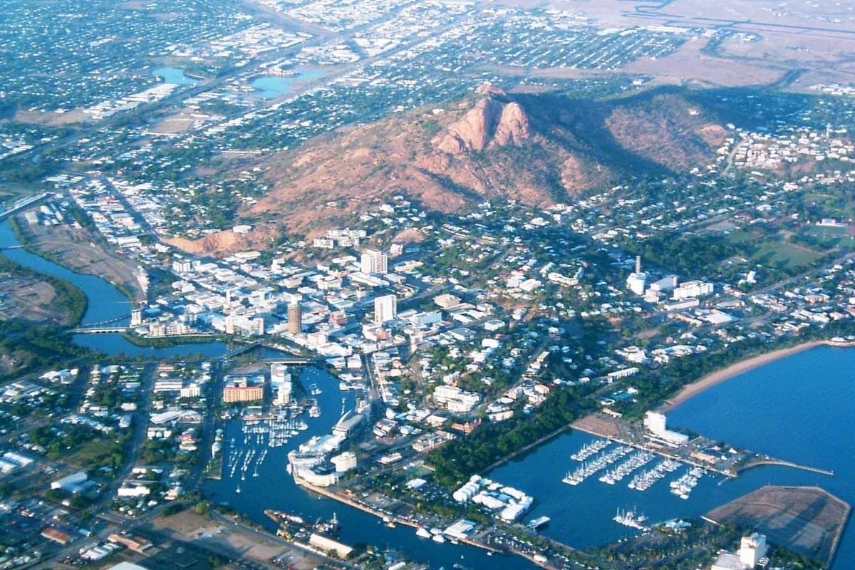 Aerial view of Townsville city and coastline in North Queensland